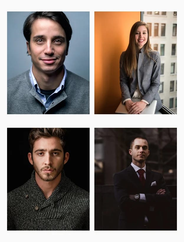 Team page grid showing mismatched professional headshots with different backgrounds and lighting